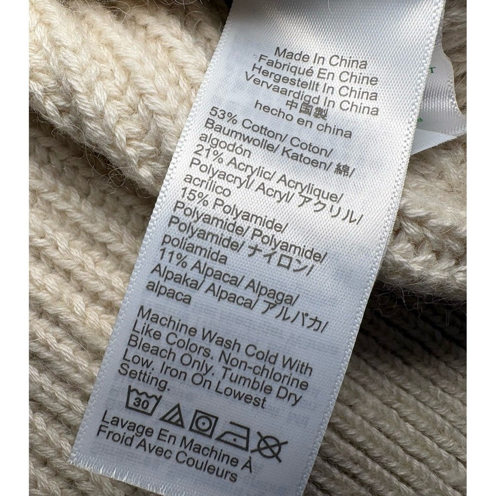 J.Crew Ribbed Knit V-neck Cardigan Sweater‎ Fisherman XS Cream Oversized Alpaca - Picture 5 of 7